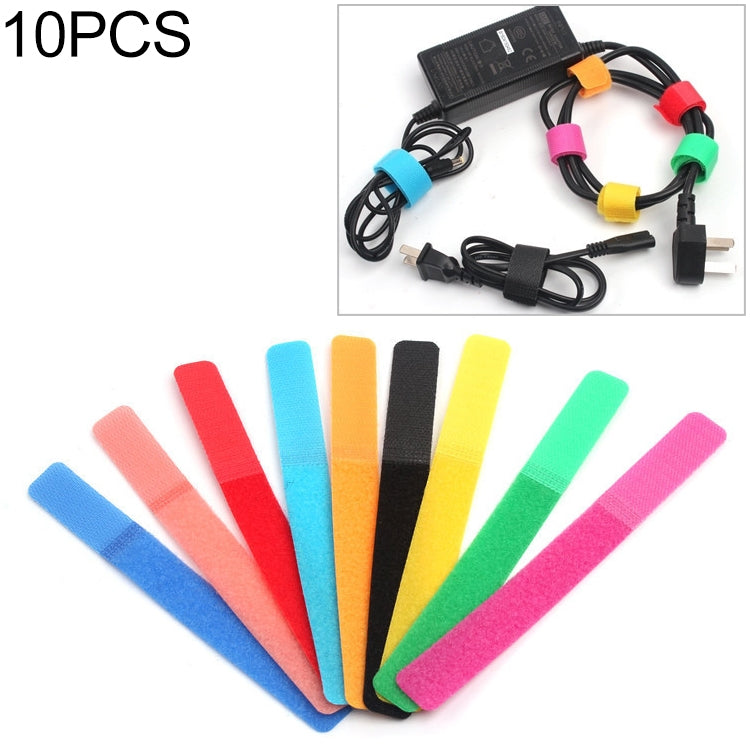 10 PCS Candy-colored Power Cord Hook and Loop Fastener Strip, Random Color Delivery