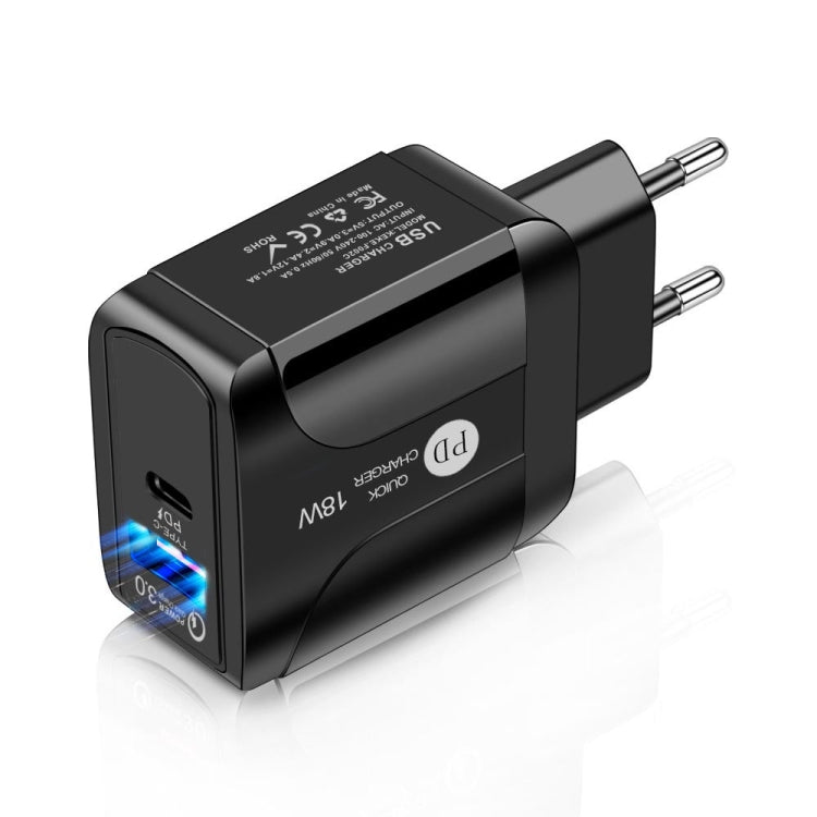18W PD + QC 3.0 Fast Charge Travel Charger Power Adapter With LED Indication Function