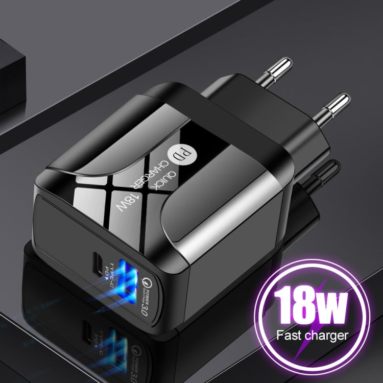 18W PD + QC 3.0 Fast Charge Travel Charger Power Adapter With LED Indication Function
