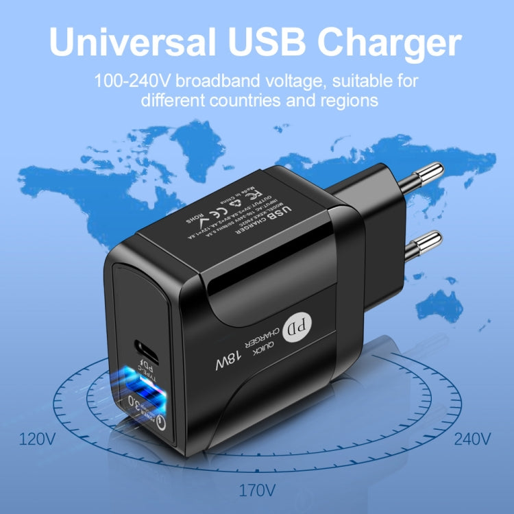 18W PD + QC 3.0 Fast Charge Travel Charger Power Adapter With LED Indication Function