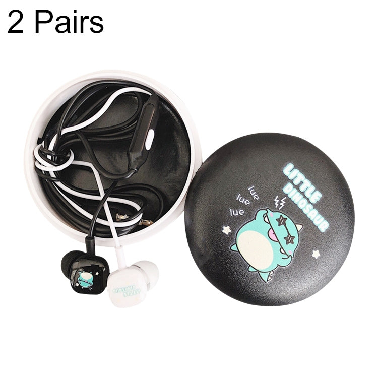 2 Pairs Cartoon Pattern Heavy Bass In-Ear Headphones Universal Wired Headphones with Microphone