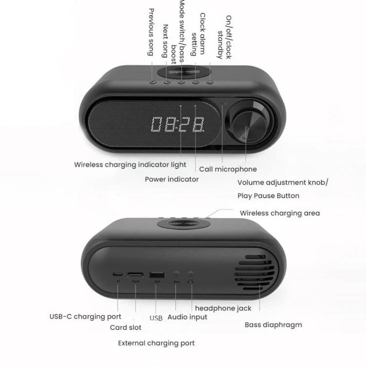 Wireless Charging Bluetooth Speaker Desktop LED Clock