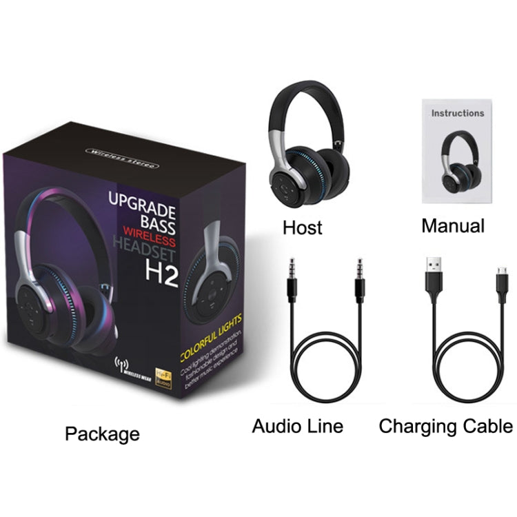 H2 Colorful Luminous Subwoofer Folding Retractable Card Wireless Bluetooth Headset