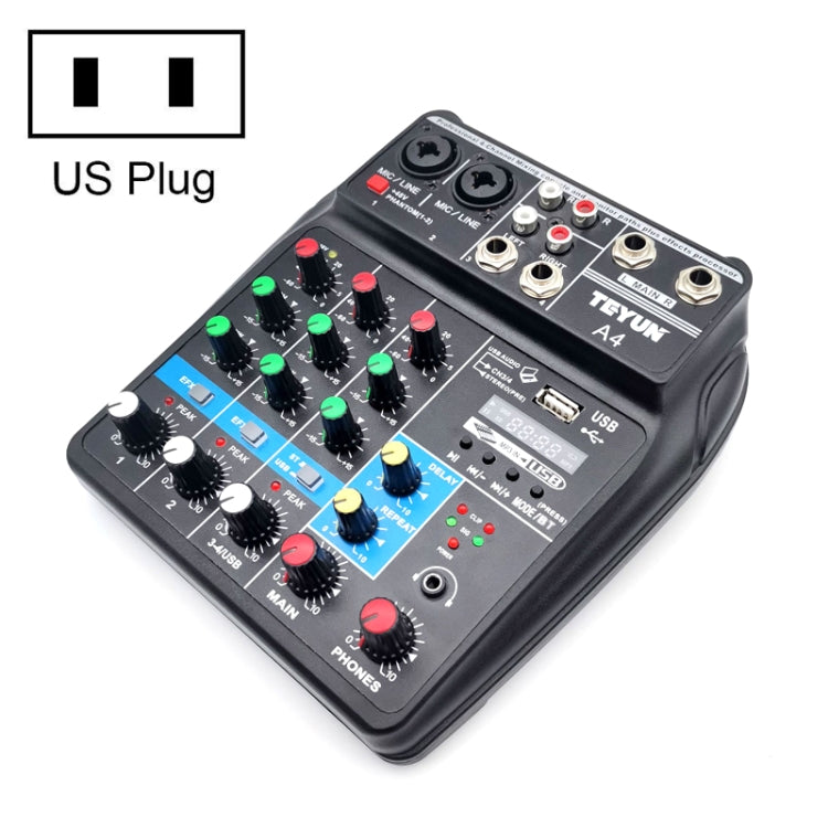 TEYUN A4 4-way Small Microphone Digital Mixer Live Recording Effector