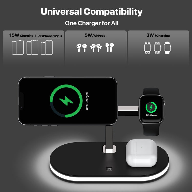 UD23 15W 3 In 1 Desktop Aluminum Alloy Wireless Charger, For Smartphone&iWatch&AirPods