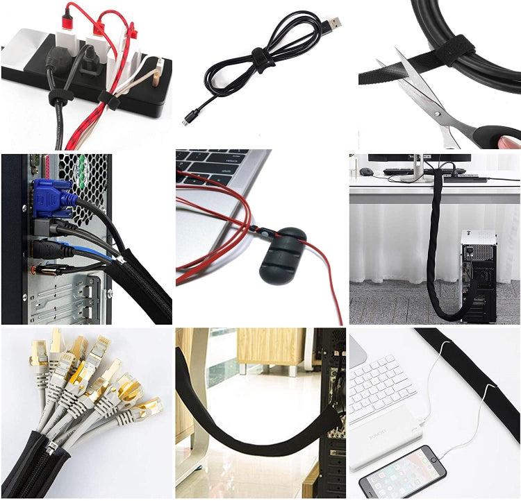 3 In 1 0.5m Kit  Cord Management Organizer Kit Cable Sleeve With Zipper Cable Clip