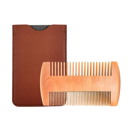 TW-BC90 Beard Wooden Comb Beard Shape Double-Sided Comb With PU Leather Case, Wooden
