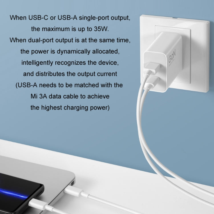 Original Xiaomi 35W USB-C+USB-A Fast Charge Portable Dual Port Charger(1C+1A), US Plug
