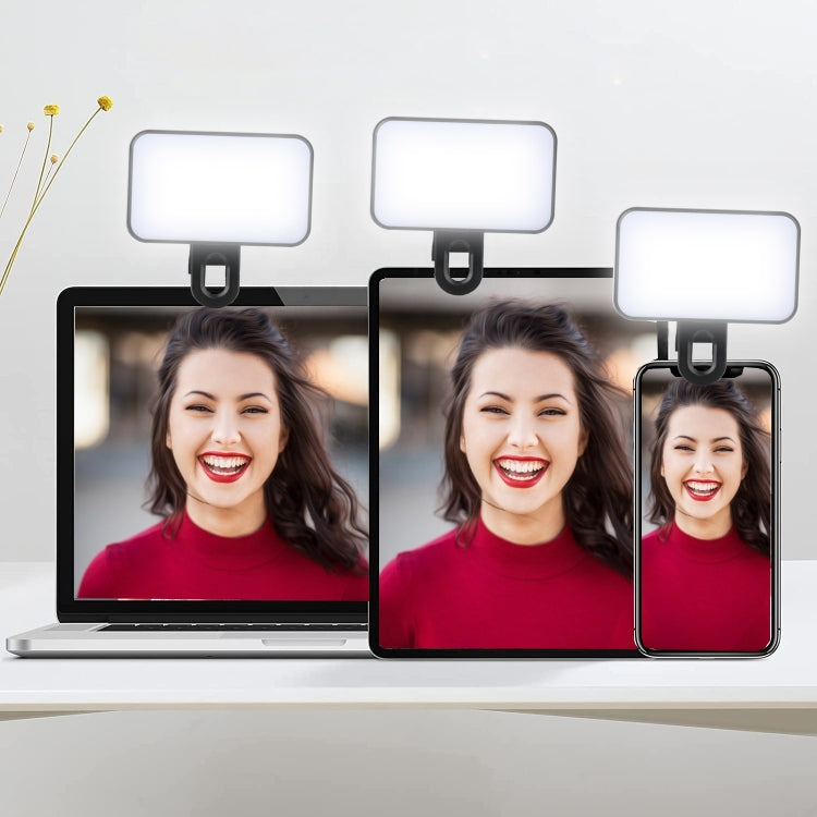Selfie Fill Light Rechargeable 3 Color Temperature Clip On For Phone, Laptop, Tablet Meeting
