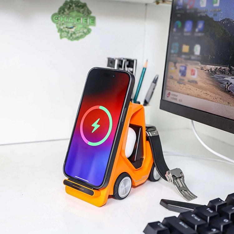 T20S 3-In-1 15W Small Forklift-Shaped Desktop Wireless Charger With LED Atmosphere Light
