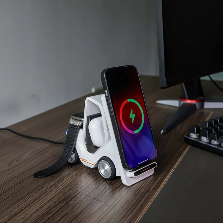 T20S 3-In-1 15W Small Forklift-Shaped Desktop Wireless Charger With LED Atmosphere Light