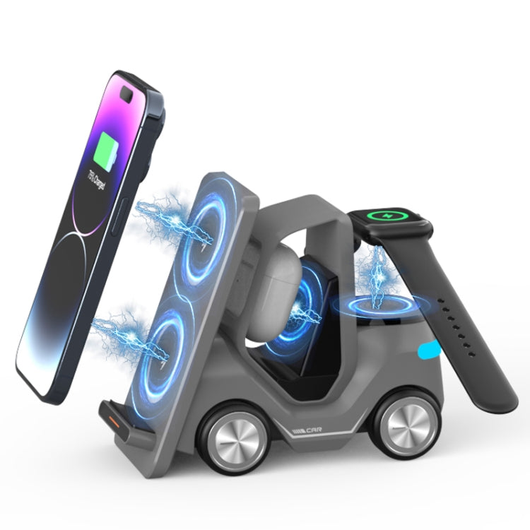 T20S 3-In-1 15W Small Forklift-Shaped Desktop Wireless Charger With LED Atmosphere Light