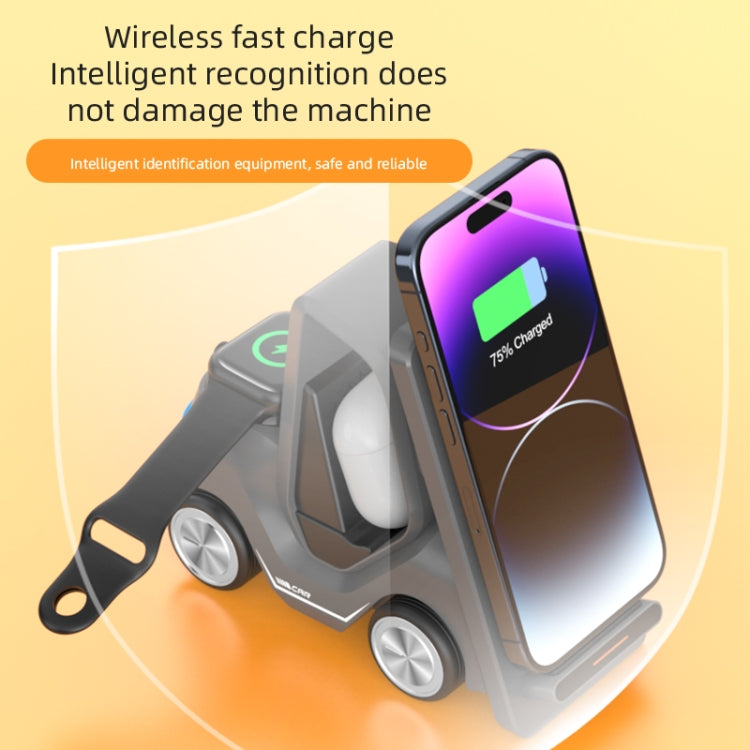 T20S 3-In-1 15W Small Forklift-Shaped Desktop Wireless Charger With LED Atmosphere Light