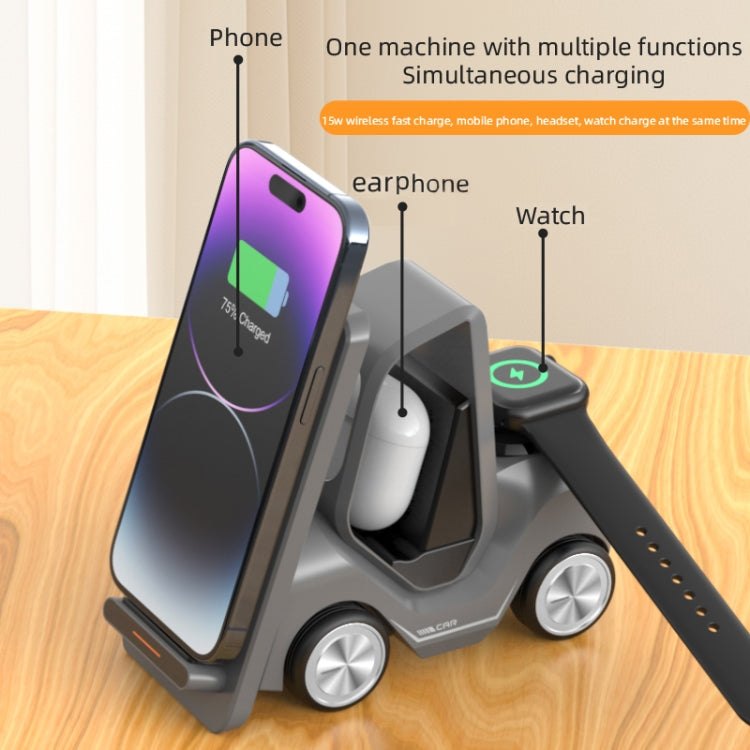 T20S 3-In-1 15W Small Forklift-Shaped Desktop Wireless Charger With LED Atmosphere Light