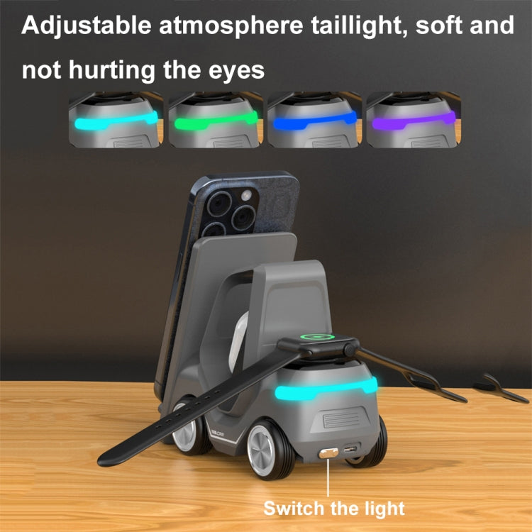 T20S 3-In-1 15W Small Forklift-Shaped Desktop Wireless Charger With LED Atmosphere Light