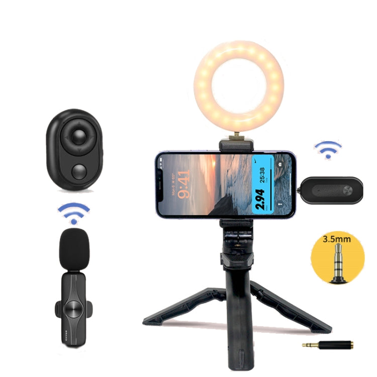 3.5mm Receiver Wireless Lavalier Microphone 9-inch Fill Light Tripod Set for Live Photography