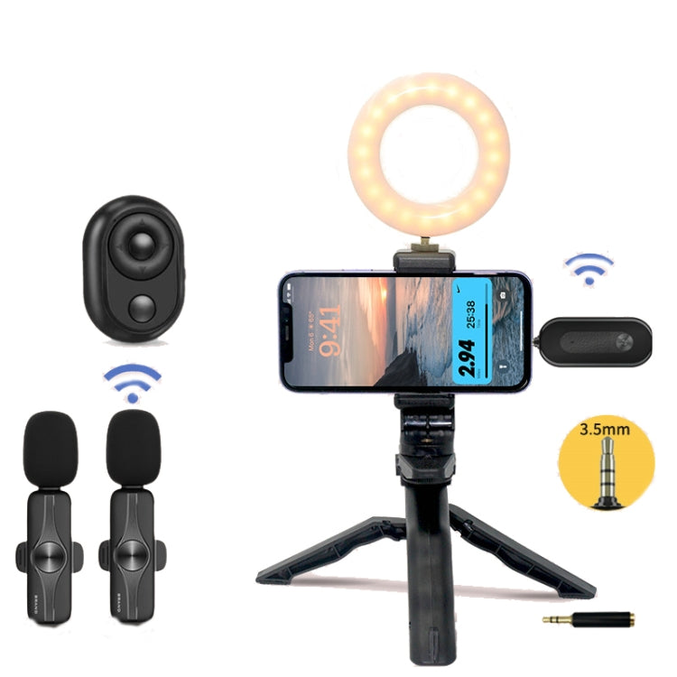 3.5mm Receiver Wireless Lavalier Microphone 9-inch Fill Light Tripod Set for Live Photography