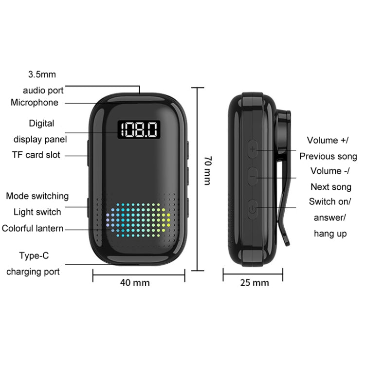Multifunctional Clip-On Bluetooth Audio Receiver Plug In FM Radio