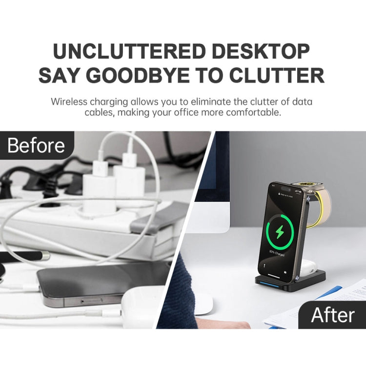 S90-3 3-in-1 Magnetic Folding Wireless Charger Phone Earphone Watch Fast Charging Stand