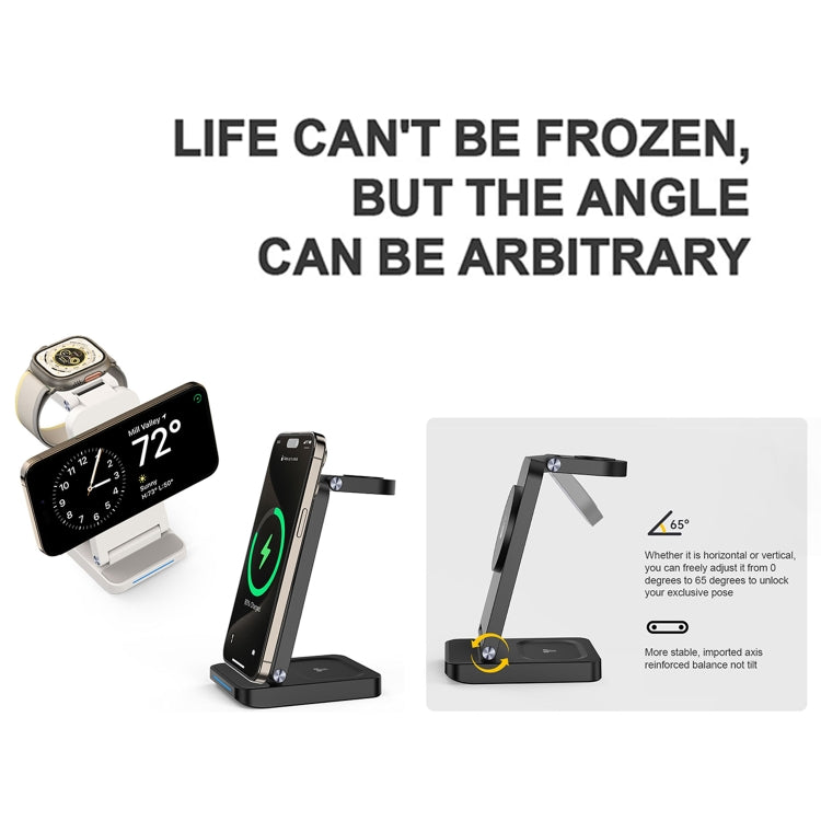 S90-3 3-in-1 Magnetic Folding Wireless Charger Phone Earphone Watch Fast Charging Stand