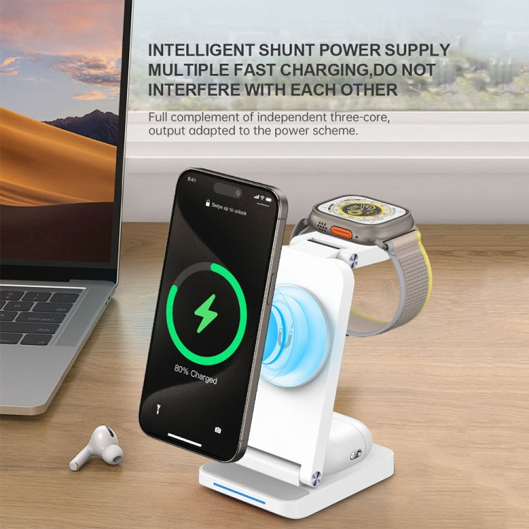 S90-3 3-in-1 Magnetic Folding Wireless Charger Phone Earphone Watch Fast Charging Stand
