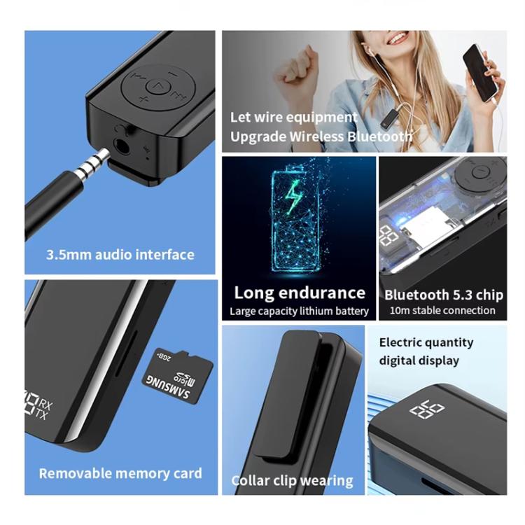 MX-M06 Clip-on Bluetooth 5.3 Audio Receiver and Transmitter Computer Audio Car Adapter