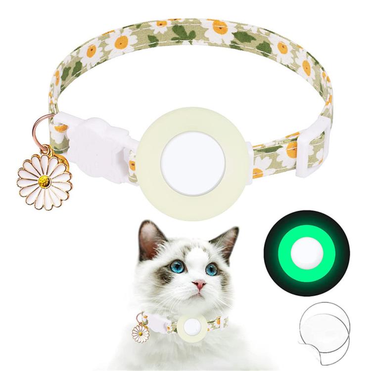 For AirTag Tracker Silicone Cover Small Daisy Pet Collar Dog Collar With Bell And Front Back Film