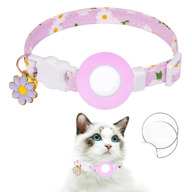 For AirTag Tracker Silicone Cover Small Daisy Pet Collar Dog Collar With Bell And Front Back Film