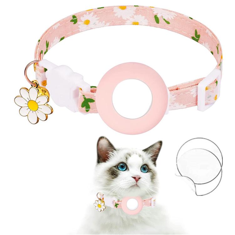 For AirTag Tracker Silicone Cover Small Daisy Pet Collar Dog Collar With Bell And Front Back Film