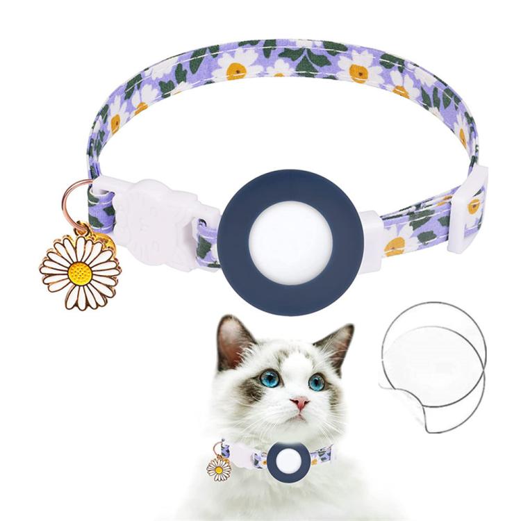 For AirTag Tracker Silicone Cover Small Daisy Pet Collar Dog Collar With Bell And Front Back Film