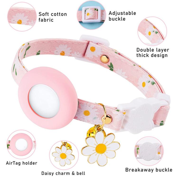 For AirTag Tracker Silicone Cover Small Daisy Pet Collar Dog Collar With Bell And Front Back Film