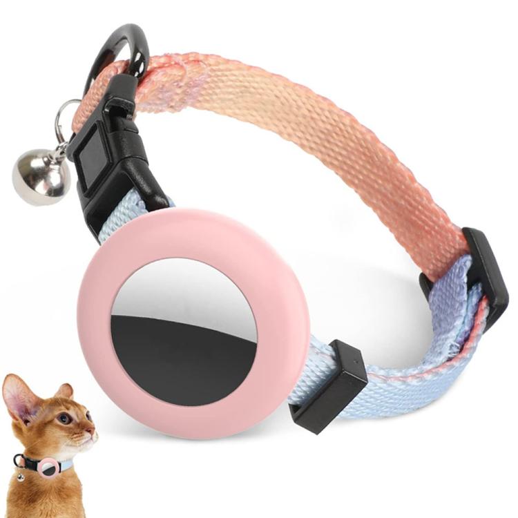 For AirTag Tracker Silicone Case Rainbow Gradient Pet Cat Collar With Bell