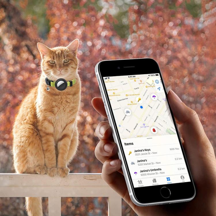 For AirTag Tracker Silicone Case Rainbow Gradient Pet Cat Collar With Bell