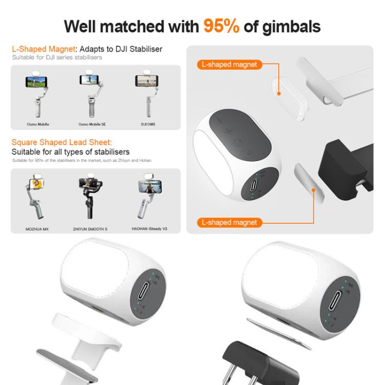 For DJI / Zhiyun Handheld Gimbal Stabilizer Fill Light Magnetic LED Photography Lamp Mobile Phone Fill Light