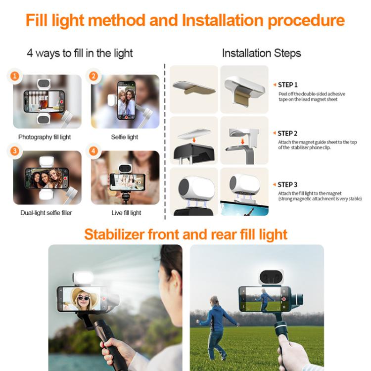 For DJI / Zhiyun Handheld Gimbal Stabilizer Fill Light Magnetic LED Photography Lamp Mobile Phone Fill Light