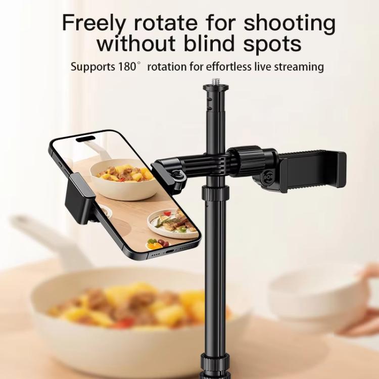 Adjustable 55-Inch Quadpod Live Streaming Phone Stand Foldable Tripod With Dual Phone Clip & 1/4 Inch Screw