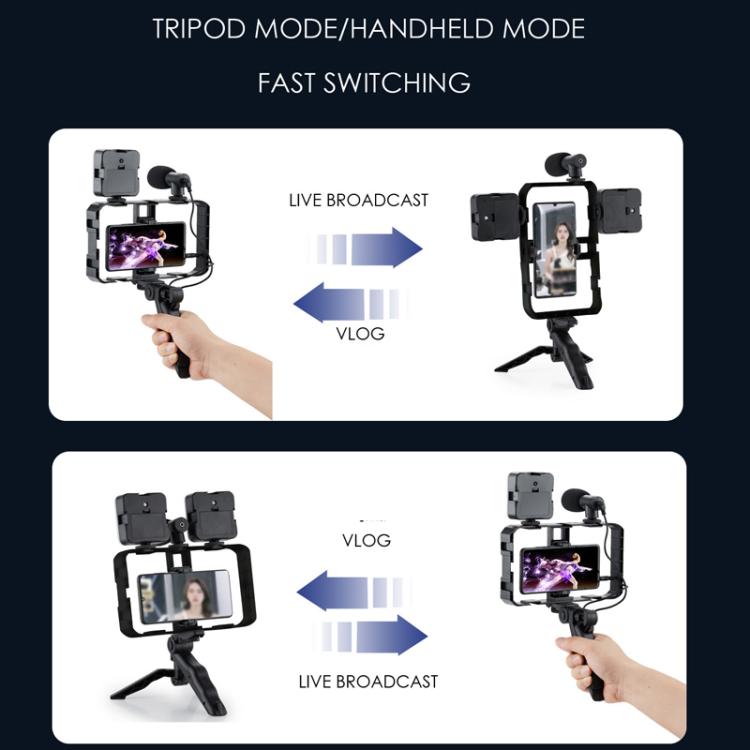 Smartphone Cage Stabilizer with Microphone & LED Fill Light - Anti-Shake Handheld Gimbal for Vlogging