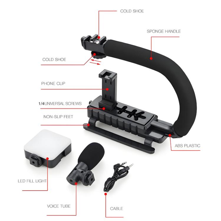 U-Shaped Handle Stand with Pocket Fill Light & Noise-Canceling Mic All-in-One Live Streaming Kit