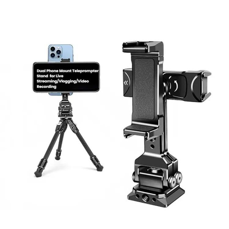 Dual Phone Mount Teleprompter Stand with Arca-Swiss Base Compatible with DJI Stabilizers for Live Streaming/Vlogging/Video Recording