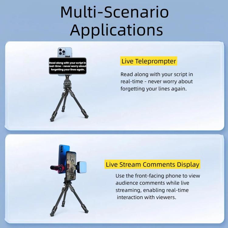 Dual Phone Mount Teleprompter Stand with Arca-Swiss Base Compatible with DJI Stabilizers for Live Streaming/Vlogging/Video Recording