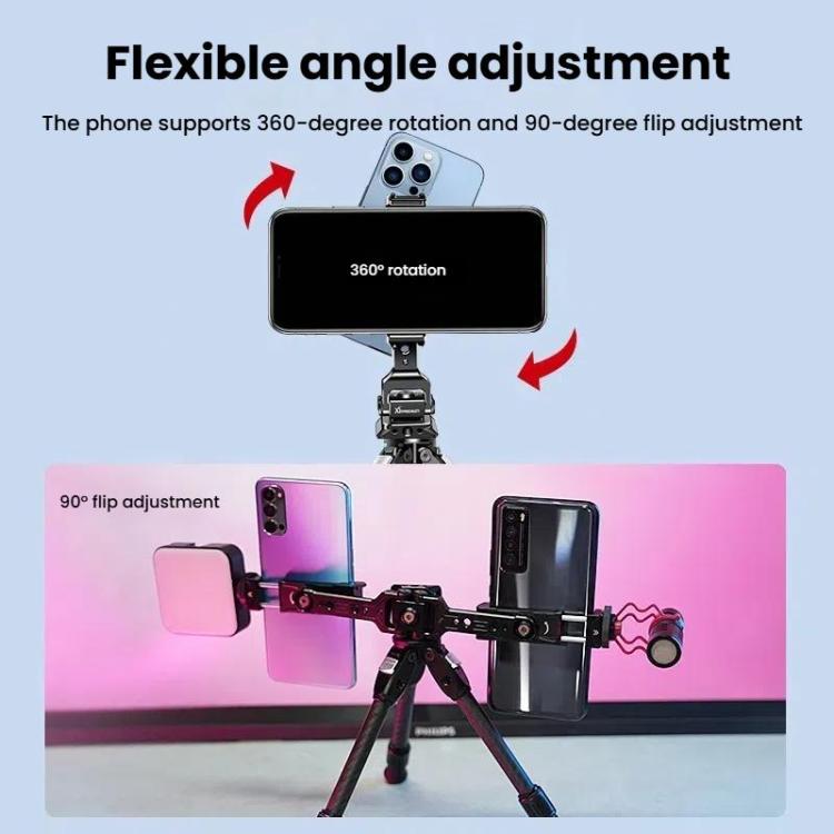 Dual Phone Mount Teleprompter Stand with Arca-Swiss Base Compatible with DJI Stabilizers for Live Streaming/Vlogging/Video Recording