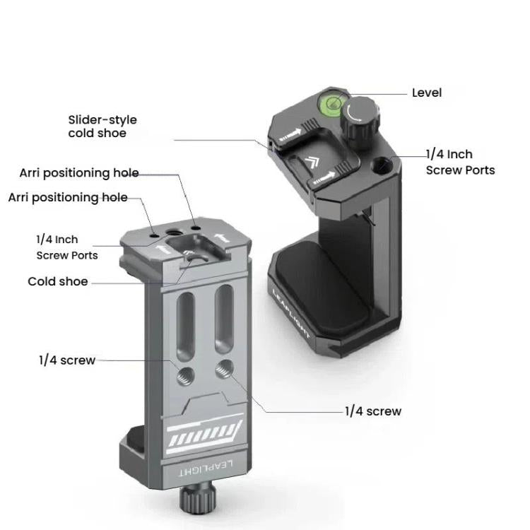 Leaplight Dual Cold Shoe All-Metal Phone Mount with 4x1/4 Inch Screw Ports & Arri Locating Holes