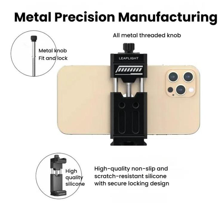 Leaplight Dual Cold Shoe All-Metal Phone Mount with 4x1/4 Inch Screw Ports & Arri Locating Holes