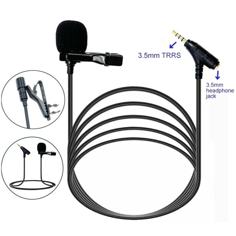 3.5mm TRRS Lavalier Microphone with Earphone Monitoring Jack Clip-on Lapel Mic