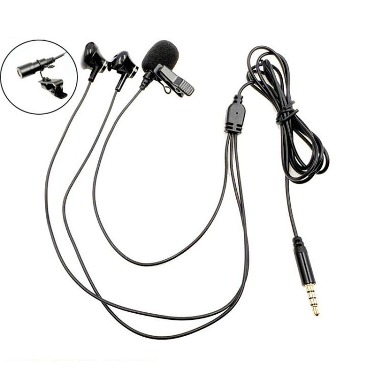 3.5mm TRRS Lapel Microphone With Earphone Stereo Live Monitoring Headphones