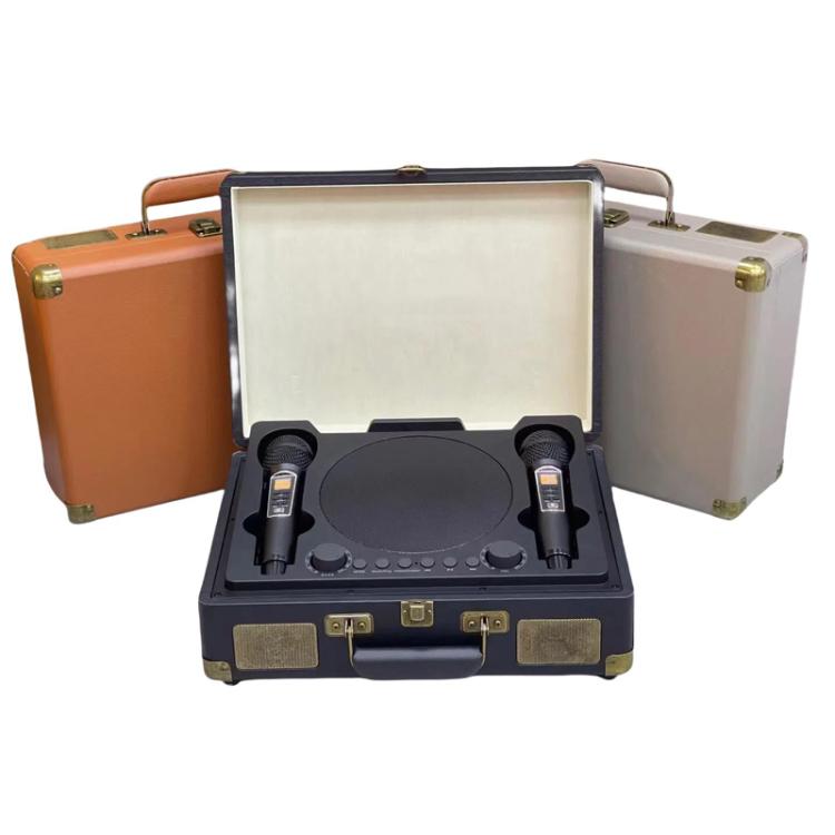 SDRD Wooden Box Karaoke Machine With Wireless Dual Mics All-In-One Speaker System Supports U Disk/TF Card