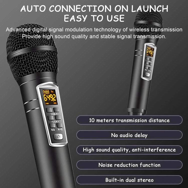 SDRD Wooden Box Karaoke Machine With Wireless Dual Mics All-In-One Speaker System Supports U Disk/TF Card