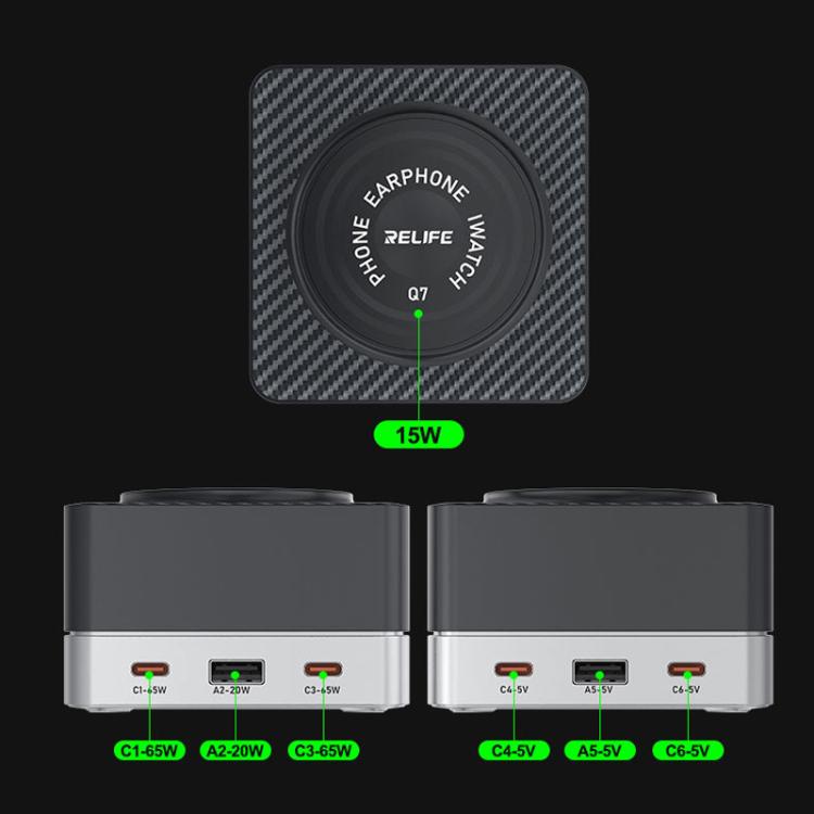 RELIFE Q7 Smart 6-Port 15W Wireless Charger Compatible With Multiple Charging Protocols