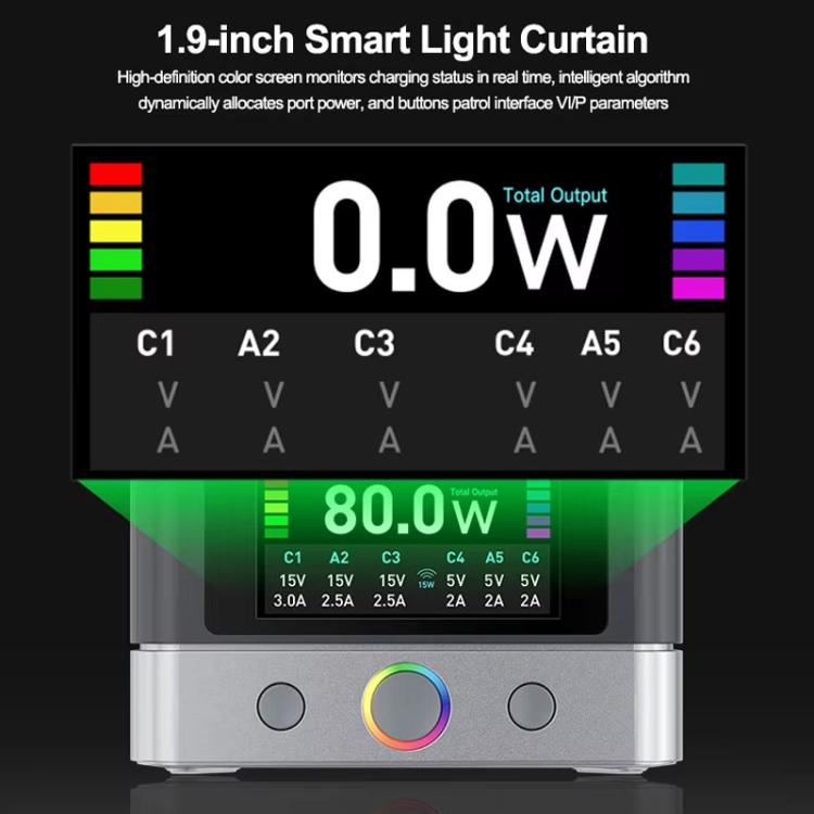 RELIFE Q7 Smart 6-Port 15W Wireless Charger Compatible With Multiple Charging Protocols