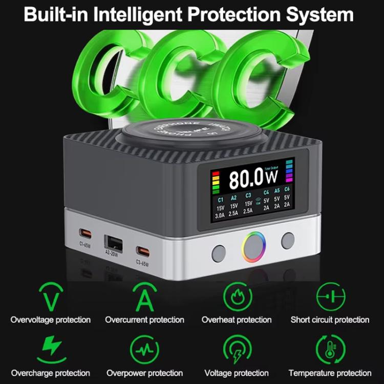 RELIFE Q7 Smart 6-Port 15W Wireless Charger Compatible With Multiple Charging Protocols